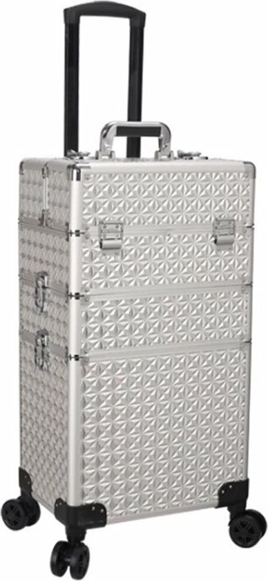 Guardian Beauty Kapper Koffer Zilver | Nagel | Visagist | Make-up | Cosmetica | Schminken | Trolley Stevig En Gemaakt Van Aluminium | 3 Delig | 8 Wielen | Bedekt Met Mooie Diamantjes 8 Guardian Beauty Kapper Koffer Zilver | Nagel | Visagist | Make-up | Cosmetica | Schminken | Trolley Stevig En Gemaakt Van Aluminium | 3 Delig | 8 Wielen | Bedekt Met Mooie Diamantjes - Afbeelding 6