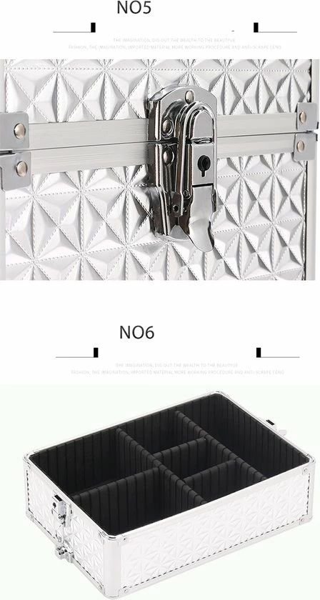 Guardian Beauty Kapper Koffer Zilver | Nagel | Visagist | Make-up | Cosmetica | Schminken | Trolley Stevig En Gemaakt Van Aluminium | 3 Delig | 8 Wielen | Bedekt Met Mooie Diamantjes 5 Guardian Beauty Kapper Koffer Zilver | Nagel | Visagist | Make-up | Cosmetica | Schminken | Trolley Stevig En Gemaakt Van Aluminium | 3 Delig | 8 Wielen | Bedekt Met Mooie Diamantjes - Afbeelding 3