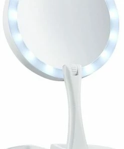 UNIQ Inklapbare Make-up Spiegel Met Heldere LED En 10x Vergroting - Staande Make-up Spiegel - Reisspiegel - Wit