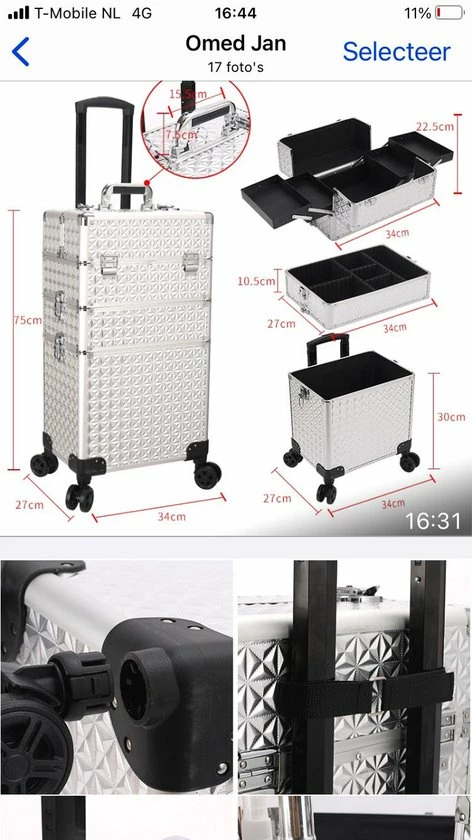 Guardian Beauty Kapper Koffer Zilver | Nagel | Visagist | Make-up | Cosmetica | Schminken | Trolley Stevig En Gemaakt Van Aluminium | 3 Delig | 8 Wielen | Bedekt Met Mooie Diamantjes 4 Guardian Beauty Kapper Koffer Zilver | Nagel | Visagist | Make-up | Cosmetica | Schminken | Trolley Stevig En Gemaakt Van Aluminium | 3 Delig | 8 Wielen | Bedekt Met Mooie Diamantjes - Afbeelding 2