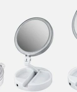 UNIQ Inklapbare Make-up Spiegel Met Heldere LED En 10x Vergroting - Staande Make-up Spiegel - Reisspiegel - Wit -Chanel Shop 550x346