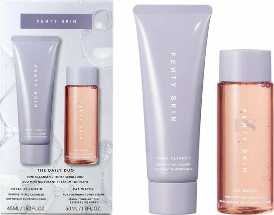 Fenty Beauty Fenty Skin The Daily Mini Total Cleans'r Cleanser + Fat Water Toner Serum - Vegan Glutenvrij - Huidverzorgingsset - Duo 3 Fenty Beauty Fenty Skin The Daily Mini Total Cleans'r Cleanser + Fat Water Toner Serum - Vegan Glutenvrij - Huidverzorgingsset - Duo