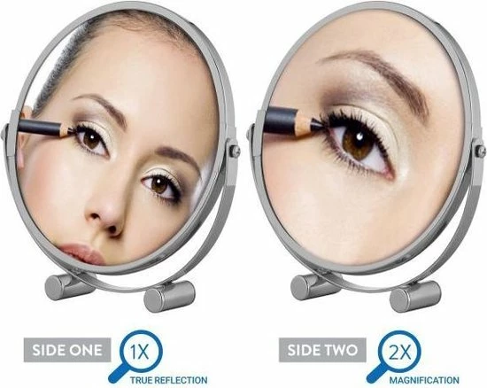 Tatkraft Luxe Dubbelzijdige Staande Opmaakspiegel - Cosmetica Visagie Make-up Spiegel - Scheerspiegel - 360 Graden Draaibaar - Scheerspiegel Staand - 2x Vergrotend 4 Tatkraft Luxe Dubbelzijdige Staande Opmaakspiegel - Cosmetica Visagie Make-up Spiegel - Scheerspiegel - 360 Graden Draaibaar - Scheerspiegel Staand - 2x Vergrotend - Afbeelding 2