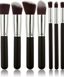 Merkloos Kabuki Make-up Kwastenset - 10 Delig - Zwart Zilver - Oogschaduw Poeder