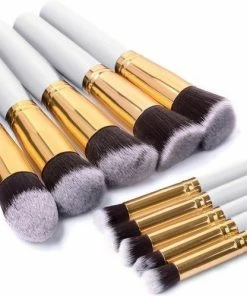 Evvie Set Van 10 Make-up Kwasten Kabuki In Marble Etui - Wit-Goud -Chanel Shop 550x498 1