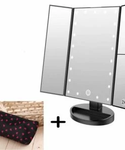 Superstar Make-up Spiegel LED Verlichting Met Gratis Make Up Tasje - Vergrootspiegel - Cosmetica/ Visagie Spiegel - 22 LED's - Draaibaar - USB & Batterij