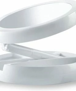 UNIQ Inklapbare Make-up Spiegel Met Heldere LED En 10x Vergroting - Staande Make-up Spiegel - Reisspiegel - Wit -Chanel Shop 550x532 1