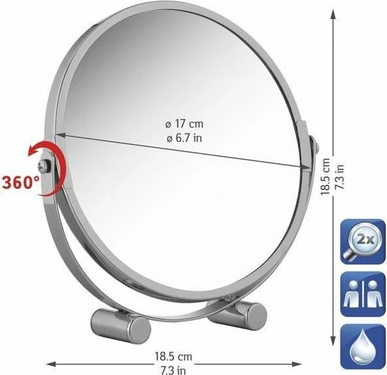 Tatkraft Luxe Dubbelzijdige Staande Opmaakspiegel - Cosmetica Visagie Make-up Spiegel - Scheerspiegel - 360 Graden Draaibaar - Scheerspiegel Staand - 2x Vergrotend 3 Tatkraft Luxe Dubbelzijdige Staande Opmaakspiegel - Cosmetica Visagie Make-up Spiegel - Scheerspiegel - 360 Graden Draaibaar - Scheerspiegel Staand - 2x Vergrotend