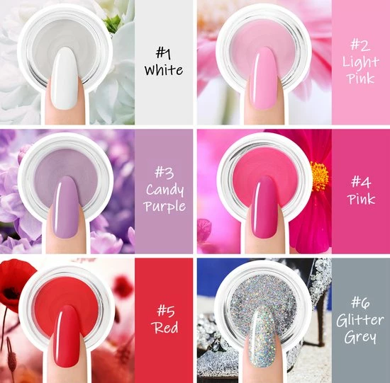 Lucky Fine Luckyfine Acryl Poeder Set - Dipping Powder - Nagel Poeder - 6 Kleuren - 10ml - Met Basisgel - Excl.Nepnagels 4 Lucky Fine Luckyfine Acryl Poeder Set - Dipping Powder - Nagel Poeder - 6 Kleuren - 10ml - Met Basisgel - Excl.Nepnagels - Afbeelding 2