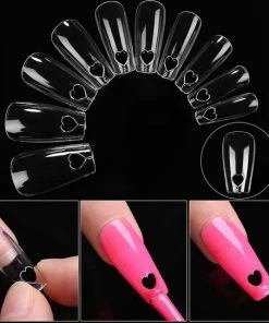 Knapzeker Gel Soft Flex Nepnagels Met Lijm Brush On Glue Squared Tapered - Plaknagels Kniped Hearts Long Coffin Shape Nagels Press On Nails 100% Soak-off - Nageltips Full Cover 240 Stuks Transparant / Clear Tips Van Hoge Kwaliteit + Nagelvijl+ Nagellijm