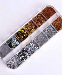 ISO Products Glitter Poeder Nail Art Set - 12 Stuks - Goud / Zilver / Brons - Nagel Decoratie Strass -Chanel Shop 550x550 396