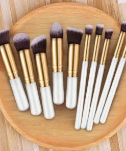 Evvie Set Van 10 Make-up Kwasten Kabuki In Marble Etui - Wit-Goud -Chanel Shop 550x550 454