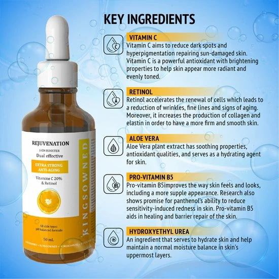 Kingsowned Vitamine C Serum & Retinol - REJUVATNATION - Dual Effective Voor Het Herstellen Van Een Natuurlijk Gloed, Tegen Rimpels En Pigment Vlekken, Egaliserend. 5 Kingsowned Vitamine C Serum & Retinol - REJUVATNATION - Dual Effective Voor Het Herstellen Van Een Natuurlijk Gloed, Tegen Rimpels En Pigment Vlekken, Egaliserend. - Afbeelding 3