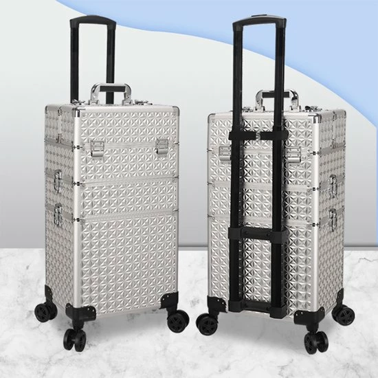 Guardian Beauty Kapper Koffer Zilver | Nagel | Visagist | Make-up | Cosmetica | Schminken | Trolley Stevig En Gemaakt Van Aluminium | 3 Delig | 8 Wielen | Bedekt Met Mooie Diamantjes 6 Guardian Beauty Kapper Koffer Zilver | Nagel | Visagist | Make-up | Cosmetica | Schminken | Trolley Stevig En Gemaakt Van Aluminium | 3 Delig | 8 Wielen | Bedekt Met Mooie Diamantjes - Afbeelding 4