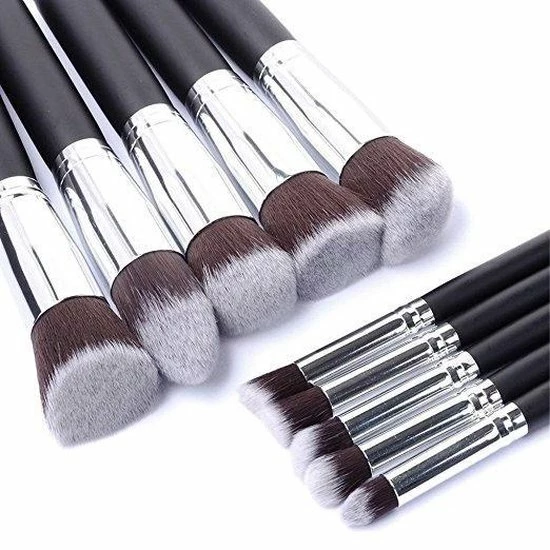 Merkloos Kabuki Make-up Kwastenset - 10 Delig - Zwart Zilver - Oogschaduw Poeder 5 Merkloos Kabuki Make-up Kwastenset - 10 Delig - Zwart Zilver - Oogschaduw Poeder - Afbeelding 3