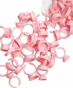 Merkloos 100 Stuks Lijmringen Roze - Wimperlijm - Wimperextensions - Lijm-ring- Lijm Cup - Pigment Ringen Inktringen Voor Microblading/ Tattoo/ Tatoeage