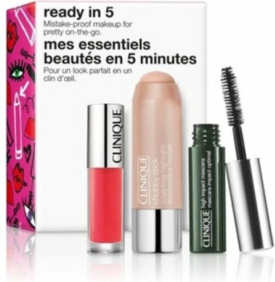 Clinique Ready In 5 3-Delige Travel Set Lip Gloss + Highlight + Mascara 3 Clinique Ready In 5 3-Delige Travel Set Lip Gloss + Highlight + Mascara