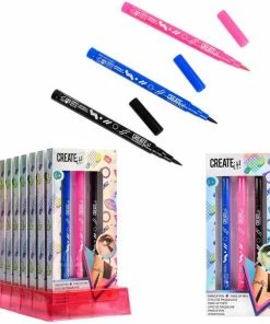 Merkloos Create It! - Poptastic Makeup Pennen - Eyeliner - Kinder Makeup - Makup Voor Meisjes - Tattoo - Roze, Zwart En Blauw