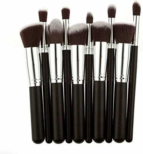Merkloos Kabuki Make-up Kwastenset - 10 Delig - Zwart Zilver - Oogschaduw Poeder 7 Merkloos Kabuki Make-up Kwastenset - 10 Delig - Zwart Zilver - Oogschaduw Poeder - Afbeelding 5