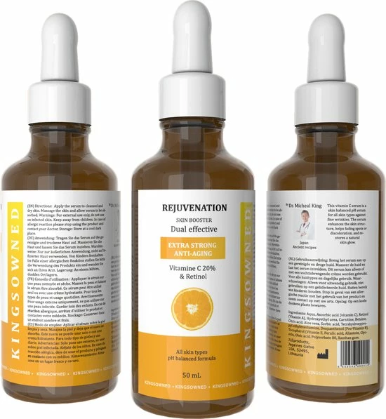 Kingsowned Vitamine C Serum & Retinol - REJUVATNATION - Dual Effective Voor Het Herstellen Van Een Natuurlijk Gloed, Tegen Rimpels En Pigment Vlekken, Egaliserend. 4 Kingsowned Vitamine C Serum & Retinol - REJUVATNATION - Dual Effective Voor Het Herstellen Van Een Natuurlijk Gloed, Tegen Rimpels En Pigment Vlekken, Egaliserend. - Afbeelding 2