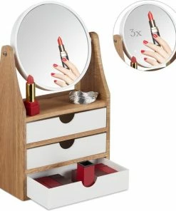 Relaxdays Make Up Organizer Met Spiegel - 3 Lades - Sieraden Opbergen - Make Up Spiegel