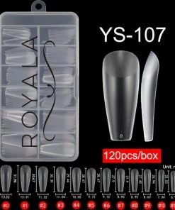 Royala 107 - Ballerina Coffin Binnen En Buiten Full Frosted - Full Cover - Nageltips - Nepnagels - Plaknagels - In Assortimentsbox - 120 Stuks 12 Maten - Voor Gellak Acrylnagellak En PolyGel Nagels - Royala Frosted Tips Line