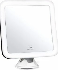 Sworks Vergroot Make Up En Scheer Spiegel Met LED Verlichting Vierkant - 10x Vegroting En Natuurlijk Licht Voor Cosmetica/Scheren/Epileren - 360 Graden Verstelbare Zuignap En Wandbevestiging -Chanel Shop 550x640 3