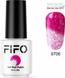 FIFO Nails, Thermo Gel Polish - Glitter - Kristal - Thermo Gellak - Temperatuurgevoelige Nagellak - Thermische Nagellak - Temperatuur Veranderende - Kleur Veranderende #9706 ( Rood - Rood/Wit ) ( Glitter) - UV & LED