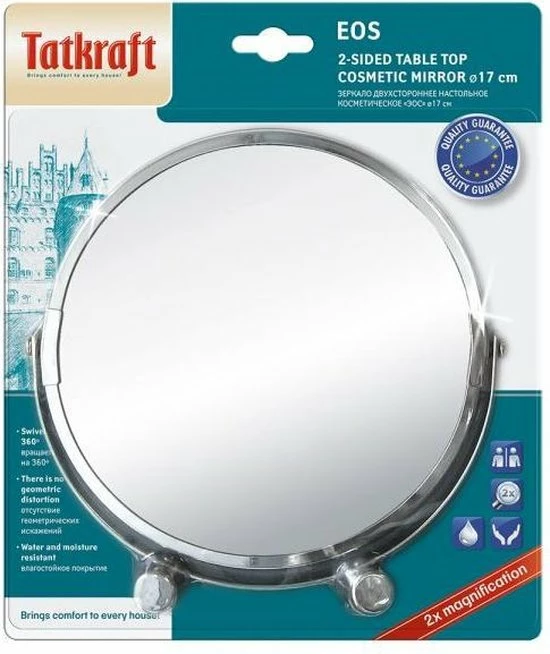 Tatkraft Luxe Dubbelzijdige Staande Opmaakspiegel - Cosmetica Visagie Make-up Spiegel - Scheerspiegel - 360 Graden Draaibaar - Scheerspiegel Staand - 2x Vergrotend 7 Tatkraft Luxe Dubbelzijdige Staande Opmaakspiegel - Cosmetica Visagie Make-up Spiegel - Scheerspiegel - 360 Graden Draaibaar - Scheerspiegel Staand - 2x Vergrotend - Afbeelding 5