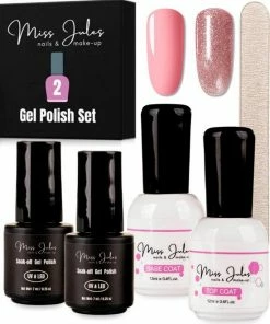 Miss Jules Complete Gellak Starterspakket - Roze & Glitter - Nagellak - Glanzend En Dekkend Resultaat - Incl. Nagelvijl