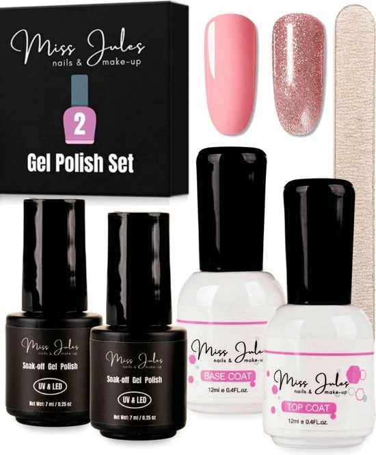 Miss Jules Complete Gellak Starterspakket - Roze & Glitter - Nagellak - Glanzend En Dekkend Resultaat - Incl. Nagelvijl 3 Miss Jules Complete Gellak Starterspakket - Roze & Glitter - Nagellak - Glanzend En Dekkend Resultaat - Incl. Nagelvijl
