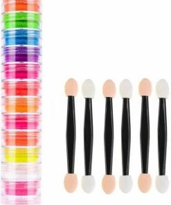 DW4Trading Glow In The Dark Oogschaduw Poeder - Neon Effect - 12 Kleuren - 6 Dubbele Brushes