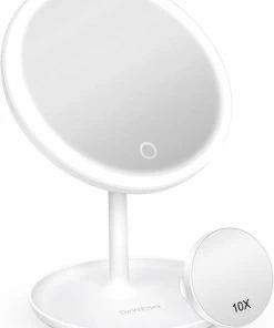 Merkloos Deweisn Verlichte Make-upspiegel, LED-kaptafelspiegel Met Afneembare Houder, Make-upspiegel Met 10x Vergroting, Slimme Schakelaar En USB-oplader, Draagbaar 90 Draaibaar